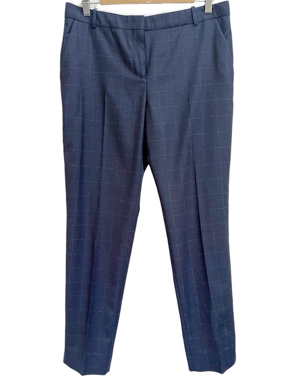 Jigsaw Womens 100% Wool Blue Check Tailored Trousers US 8 Pants Business Career